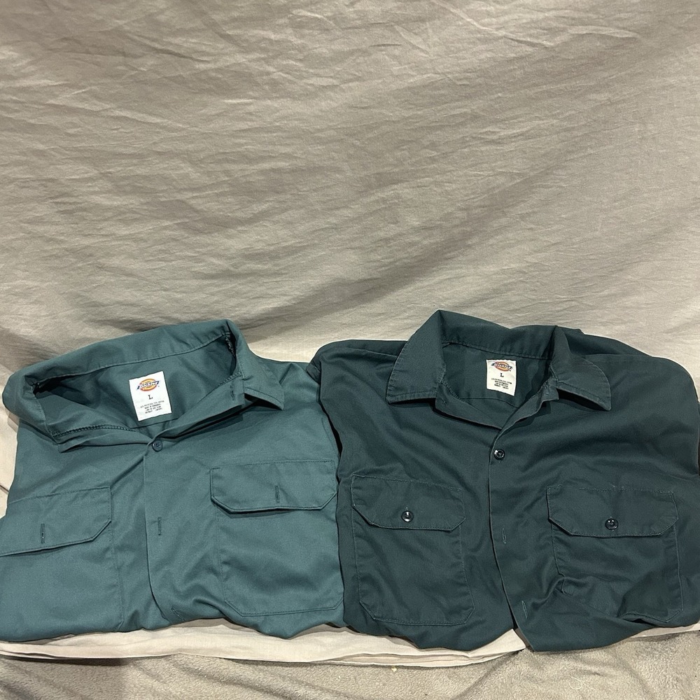 LOT of 2 Dickies Shirt Mens Large Green & Dark Green Work shirt Bundle